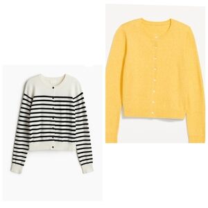 Striped Black and White Sweater & Yellow Cardigan Set Combo